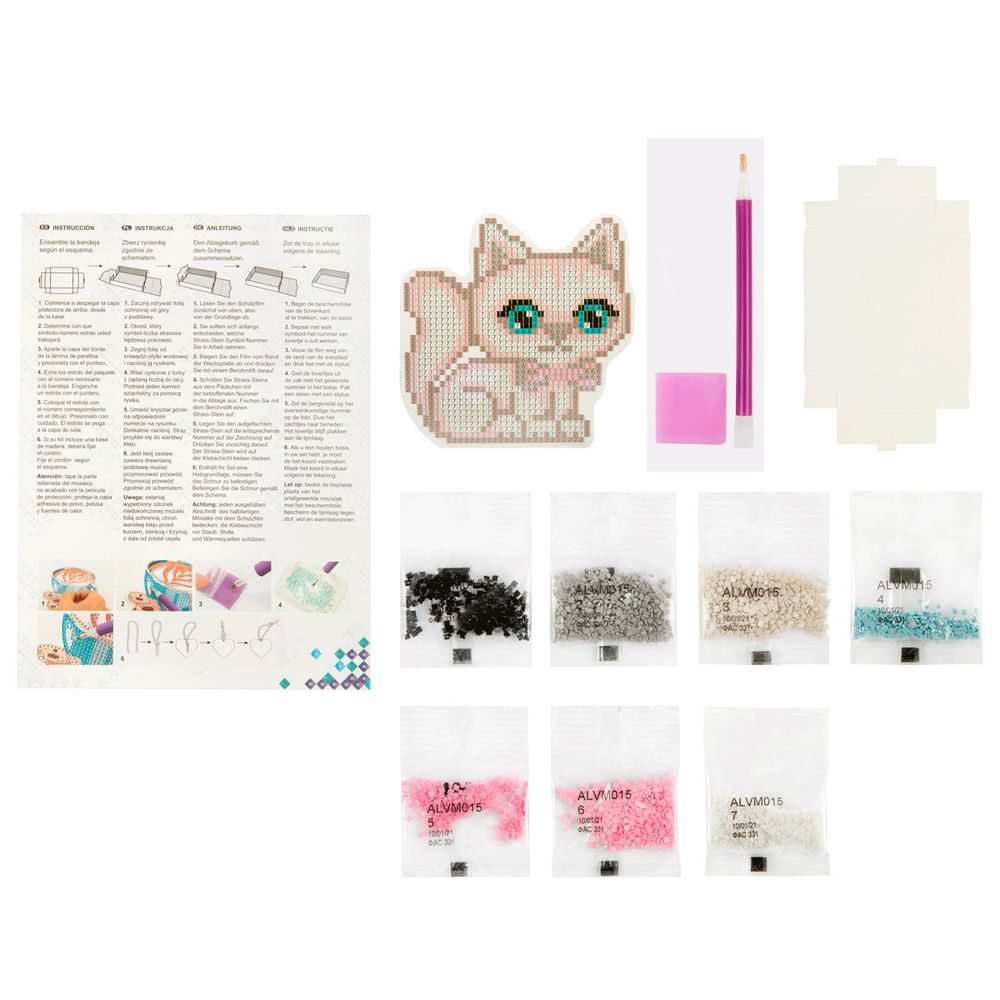 Алмазная (кристальная) мозаика Фрея, магнит Котенок с бантом, 9х9 см