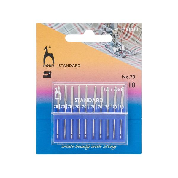 Иглы для швейных машин базовые универсальные 130/705 H, №70 с плоской колбой, 10 шт, Pony, 51020