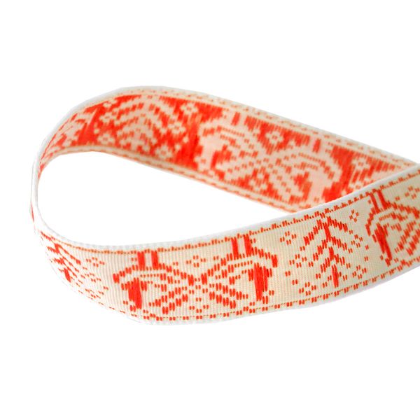 Лента (тесьма) жаккардовая 18.0 мм / 25±1 метров, Славянский орнамент Оберег, рис.9507 (красный) С3771Г17