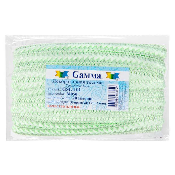 Тесьма декоративная Gamma Самбоса GSL-101 20 мм, 33 м, 050 мятный