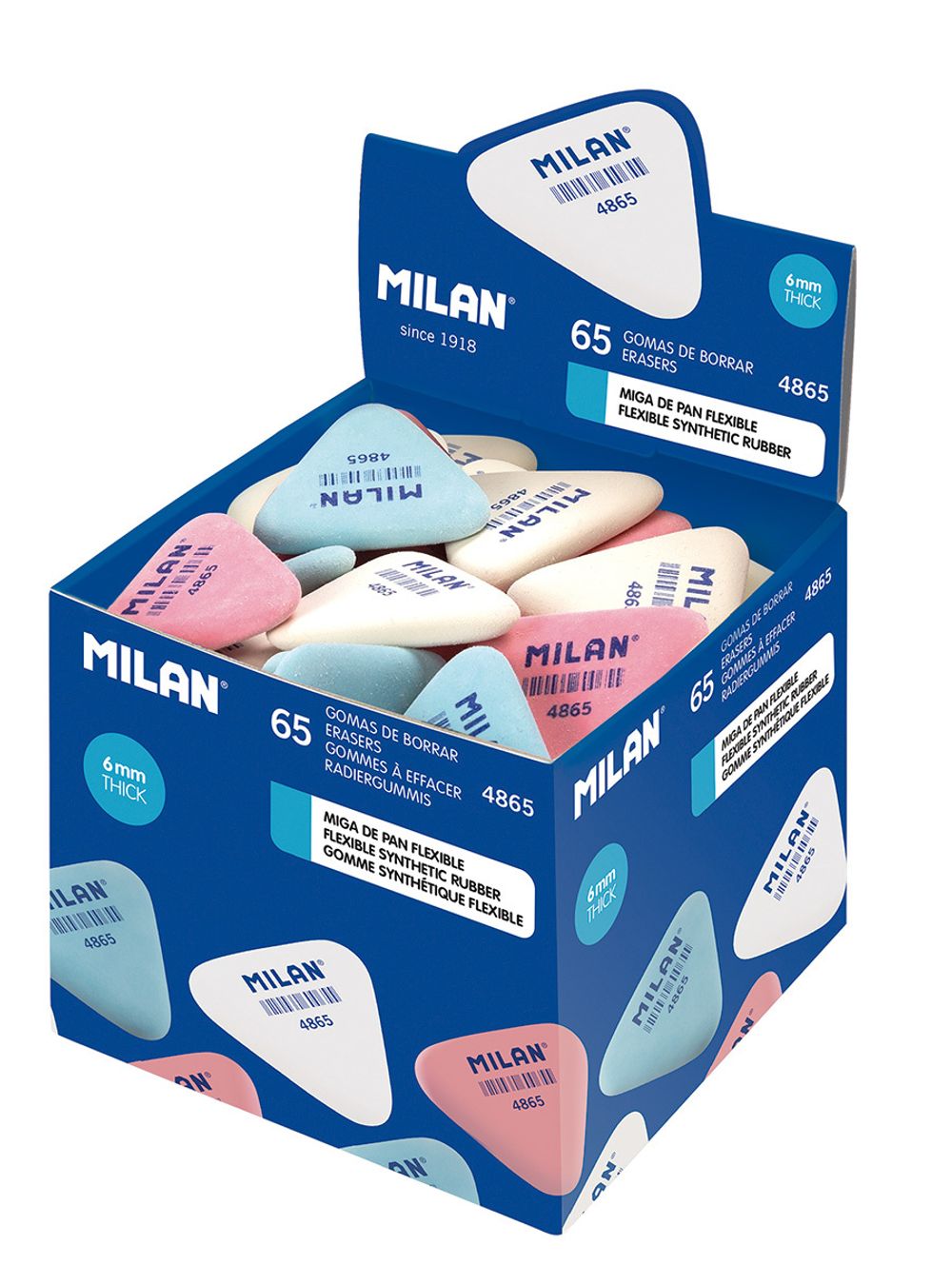 Ластик треугольный гибкий из синтетического каучука 3.6х3.3х0.6 см, 65 шт, CNM4865 ассорти, Milan 100068669424