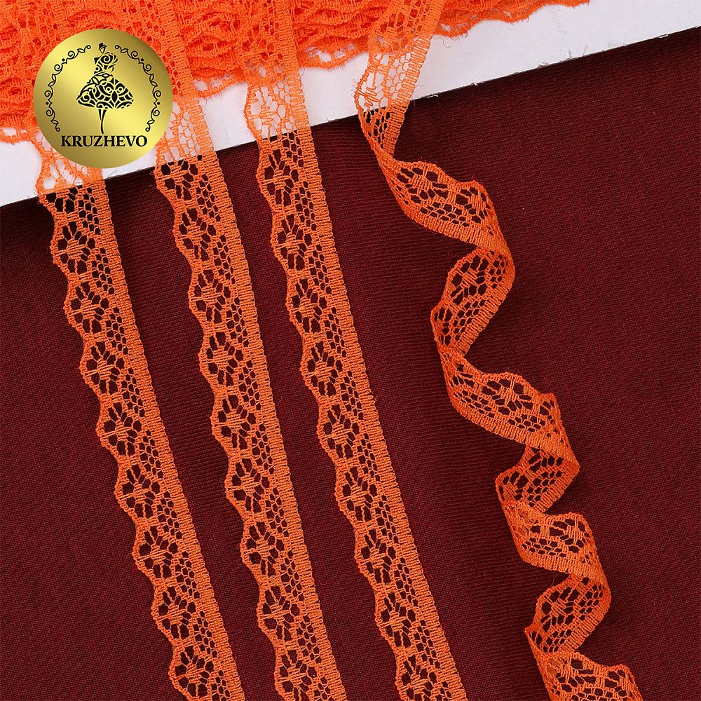 Кружево отделочное в стиле "трикотаж" 12 мм 150-2 цв.229 св.оранжевый, уп.27,4м
