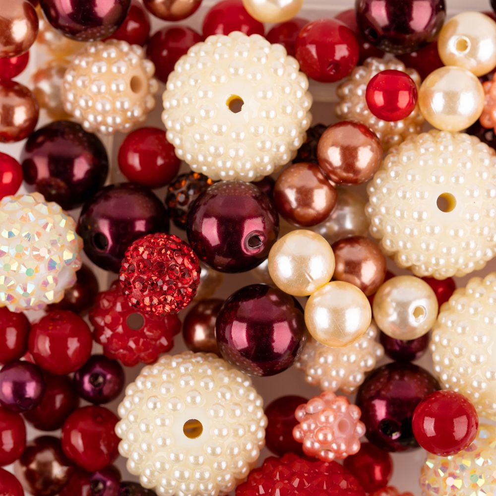 Бусины пластик ⌀8, 10, 12, 14, 18, 22 мм, 100±10 г, №04 красный, Zlatka BWMX