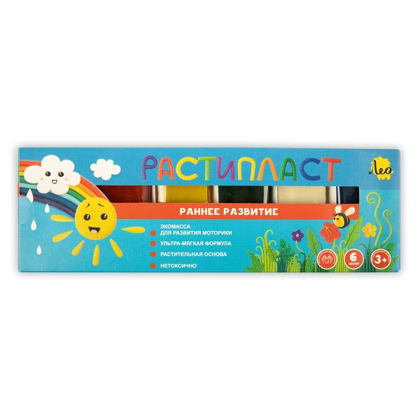 Пластилин растительный РАСТИпласт LRP-0106 120 г, (в картонной упаковке) 6 цв, Лео LRP-0106