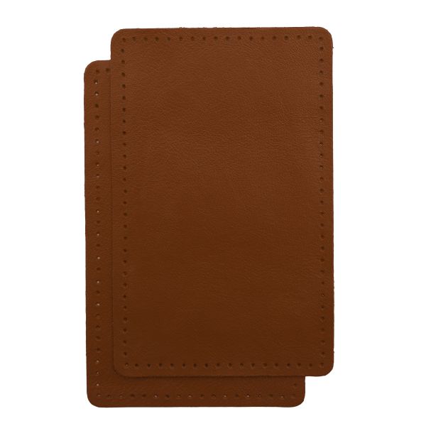 Заплатки пришивные из кожи, прямоугольник 8х12,7см с перфорацией, 2 шт, 100% кожа, 02 светло-коричневый, 9123