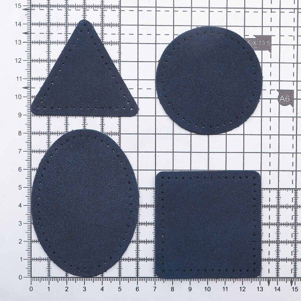 Набор заплаток пришивных из замши, круг, квадрат, треугольник, овал 6см, с перфорацией, 4 шт (22 темно-синий), 59723
