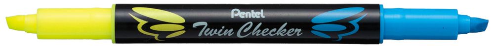 Текстовыделители двухцветные Pentel Twin Checker 3.5 мм, перо скошенное 12 шт, SLW8-GS желтый-голубой