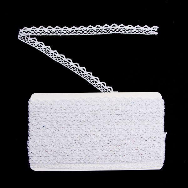 Кружево вязаное (тесьма) хлопковое 10 мм / 9.14 метров, белоснежный