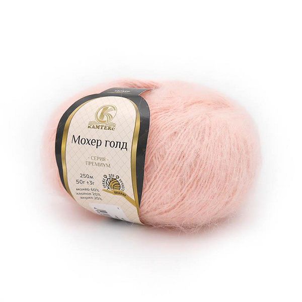 Пряжа Камтекс Мохер Голд / уп.10 мот. по 50 г, 250 м, цв.цв.132 нежная роза
