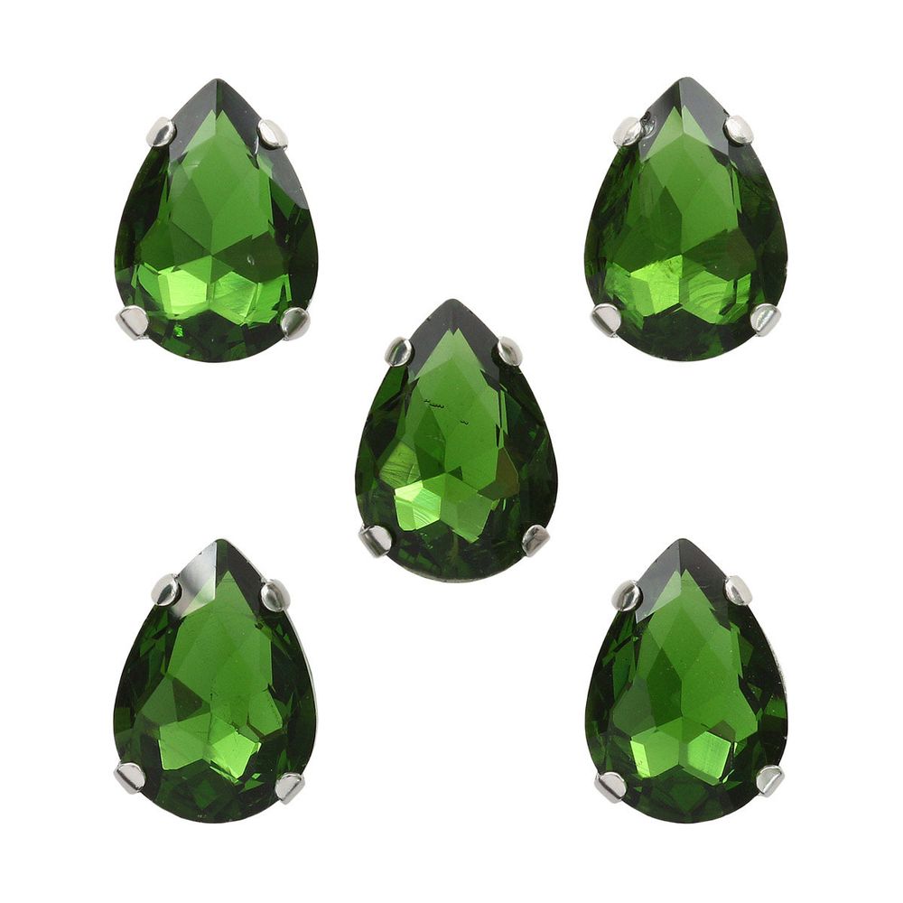 Хрустальные стразы в цапах формы капля, зеленый 10х14 мм, 5 шт., АЦ008НН1014