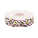 Лента репсовая (в рубчик) Ромашки 1,5см*22.86 м (св.розовый)