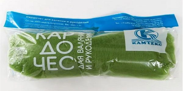 Шерсть для валяния Камтекс кардочес Мини 100% полутонкая шерсть 100 г, 130 липа