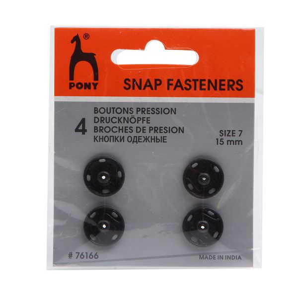 Кнопка пришивная металл ⌀15.0 мм, сталь, черные, 4 шт, Pony