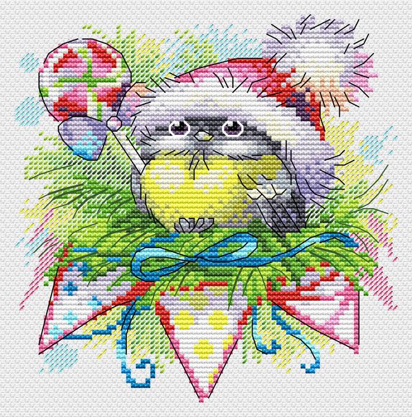 Набор для вышивания нитками МП Студия (Жар-птица), Зимняя синичка, 15х14 см