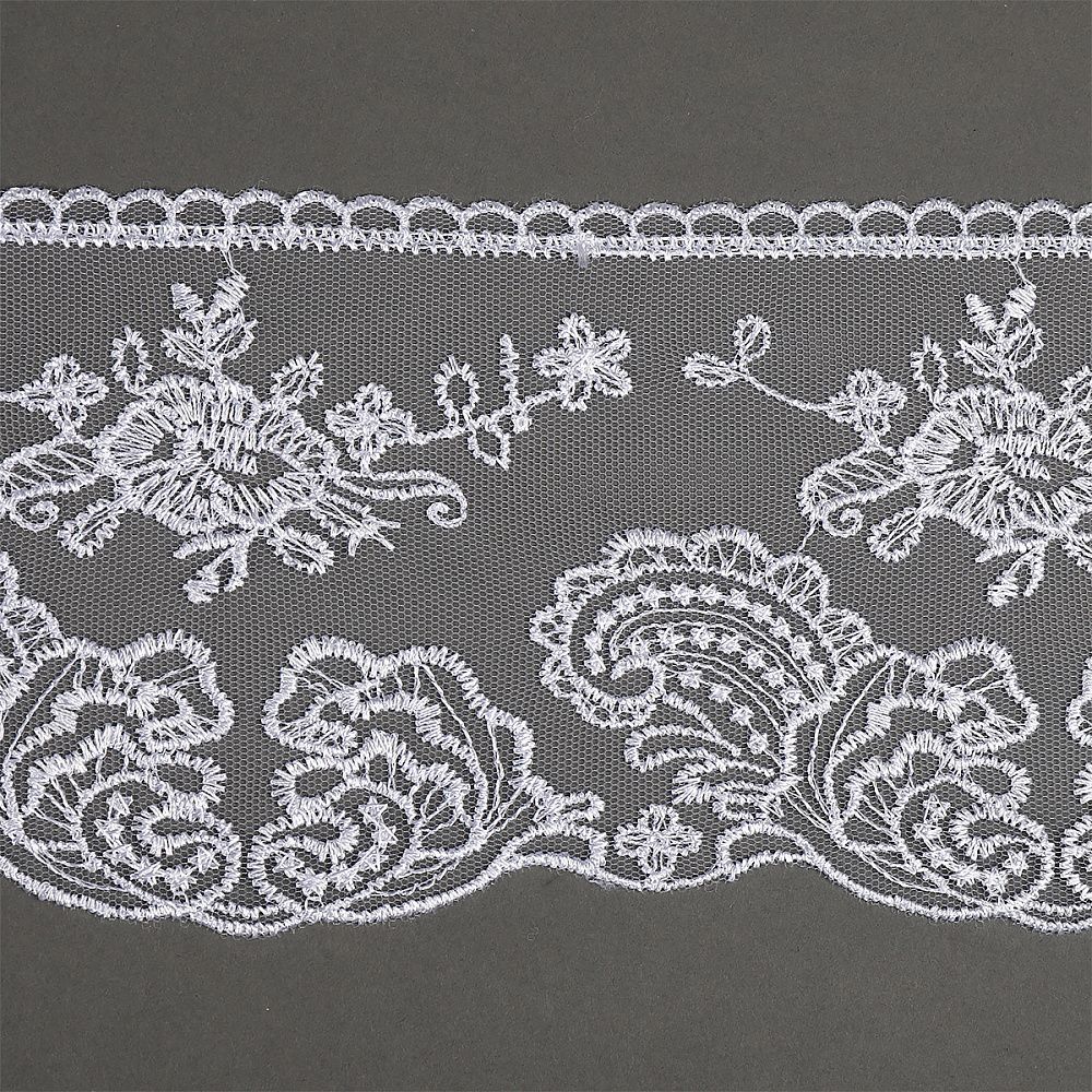 Кружево на сетке широкое 105 мм, цв.12 белый, уп.2,5м, Kruzhevo