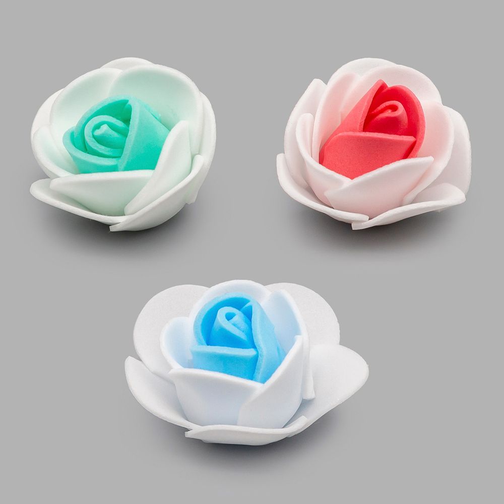 Цветочек-розочка из фоамирана 38 мм, микс №3, 3 цвета, 24 шт