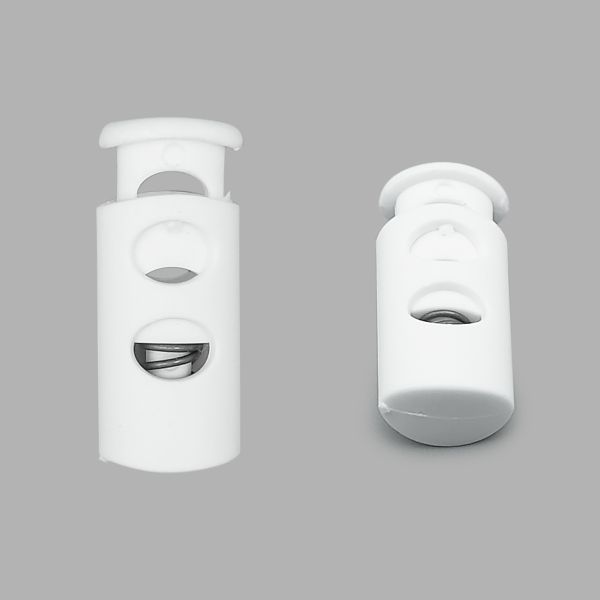 Фиксатор (зажим) для шнура пластик 2 отв., ⌀4.0 мм, 9х22 мм, цилиндр, ПП, кипенно-белый, 100 шт