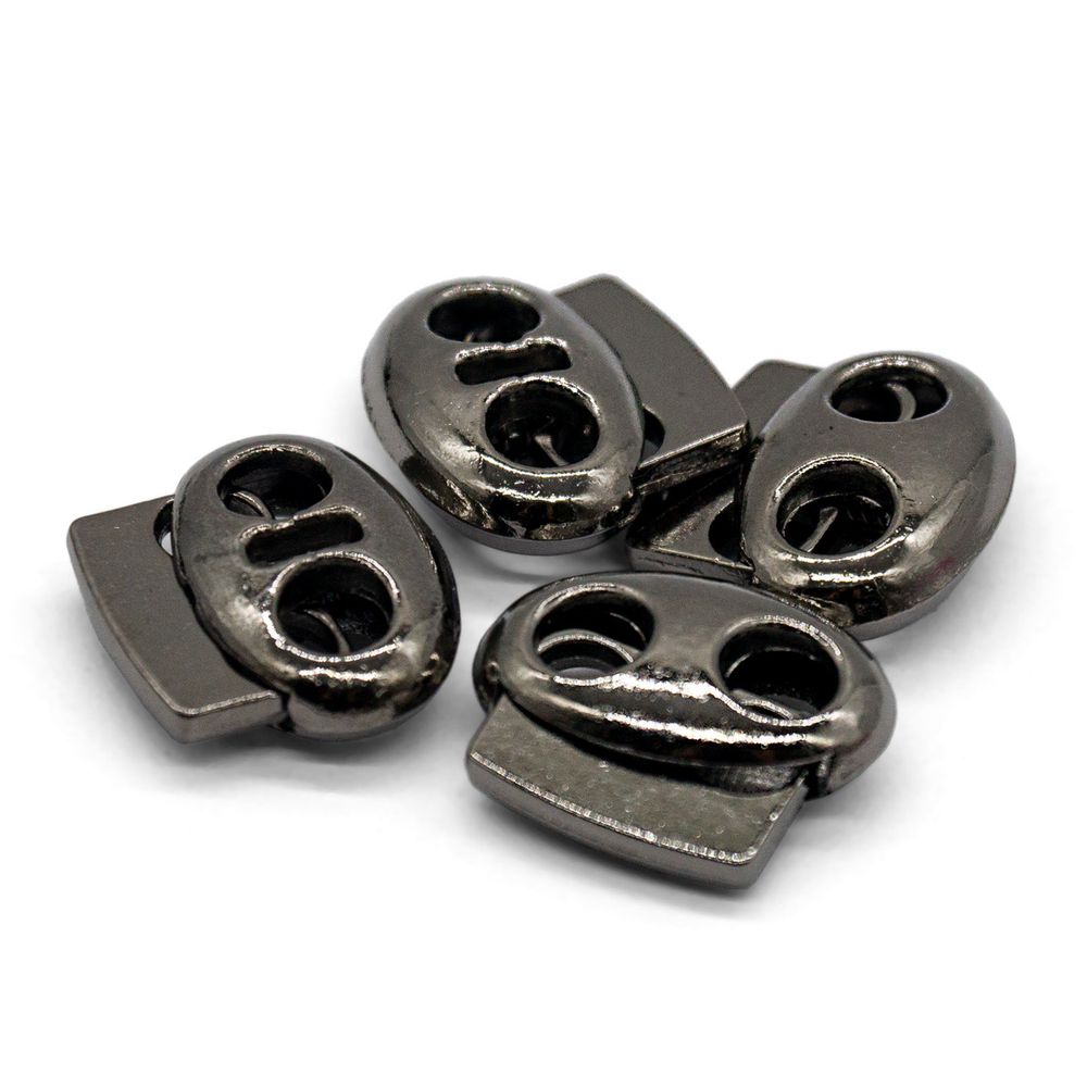 Фиксатор (зажим) для шнура металл плоский 2 отв. 17х15.5 мм, ⌀4,5 мм, 4 шт, металл, Hobby&Pro, чер.никель