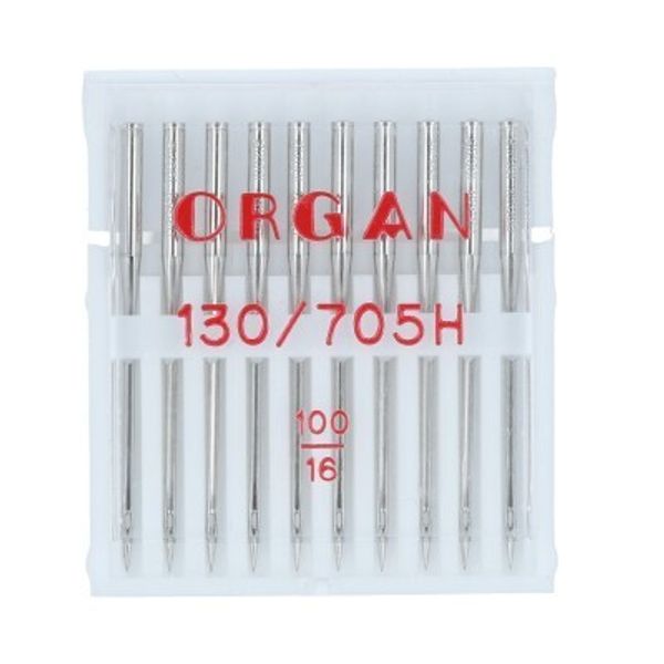 Иглы для швейных машин базовые универсальные 130/705 H, №100, 10 игл, в пенале 5110100 100, ORGAN