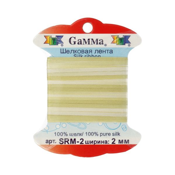 Лента (тесьма) шелковая 2.0 мм / 9.1±0.5 метров, M024 серо-зеленый/зеленый, Gamma SRM-2