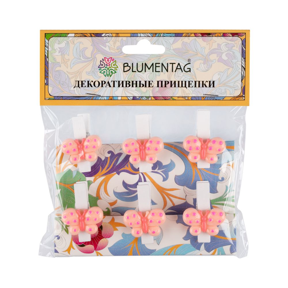 Прищепки декоративные 5х6 шт, 3.5 см, B66 Розовые бабочки, Blumentag WCRH-35