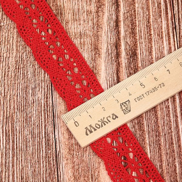 Кружево вязаное (тесьма) 27 мм / 10 метров, хлопок, TBY.1005 цв.F162 красный, Kruzhevo