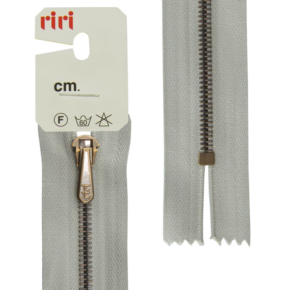 Молния металл брюч. RIRI Т4 (4 мм) AM, слайд.HS4, н/раз., 18 см, цв. тесьмы 2113, св.серый, упак. 5 шт
