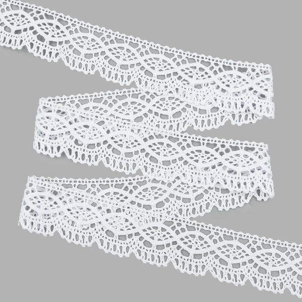 Кружево вязаное (тесьма) 45 мм / 25 м, бел, одностороннее