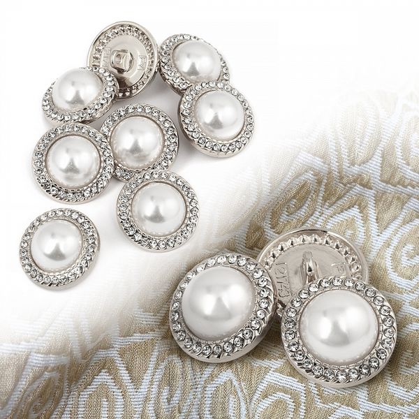 Пуговицы металлические на ножке 32L-20 мм, С-MP15 цв.серебро/перламутр, 10 шт