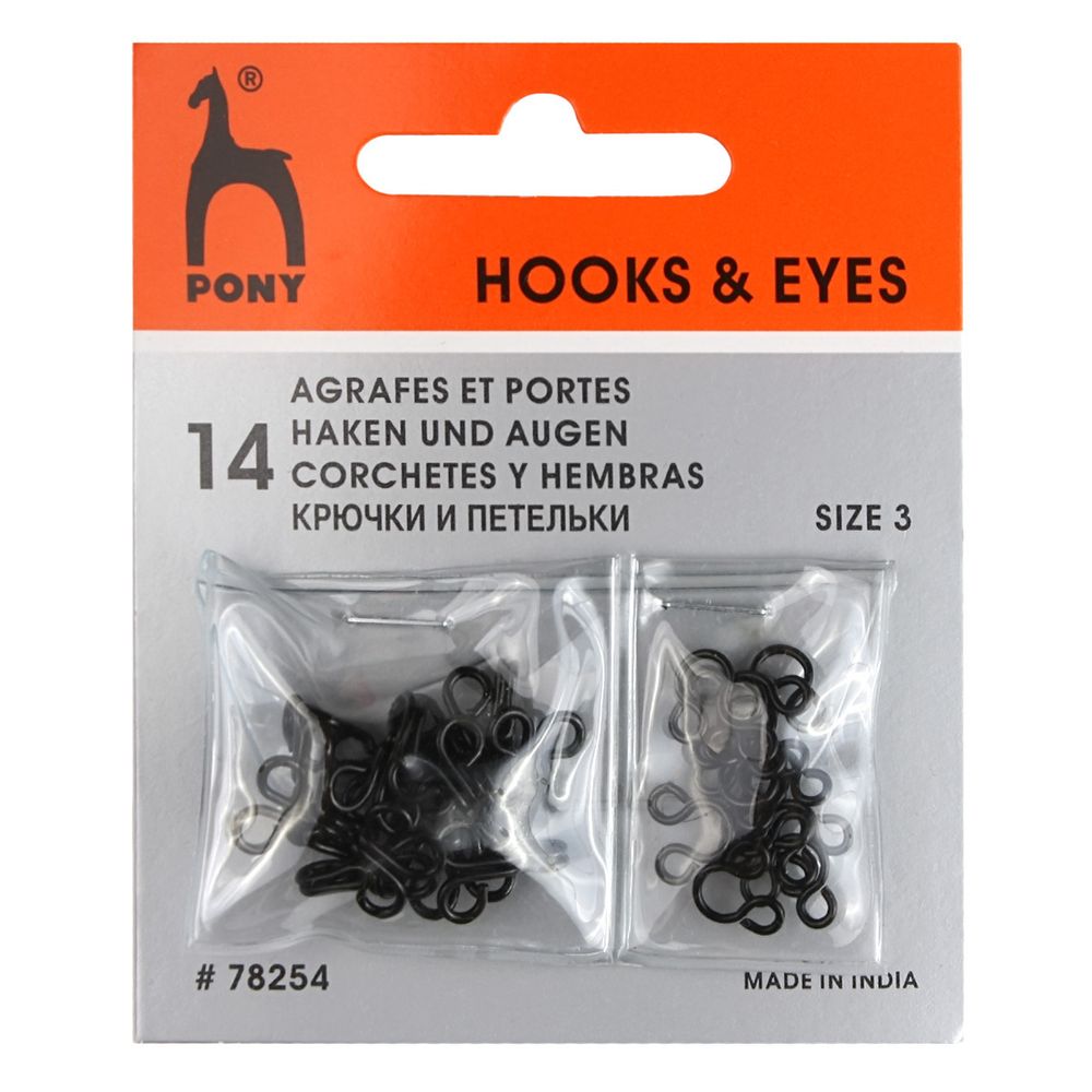 Крючки пришивные 12 мм, сталь, черные, 14 шт, Pony