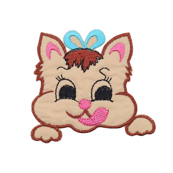 Термоаппликация Кошка с бантом, 78х69мм 10 шт (бежевый), 1819