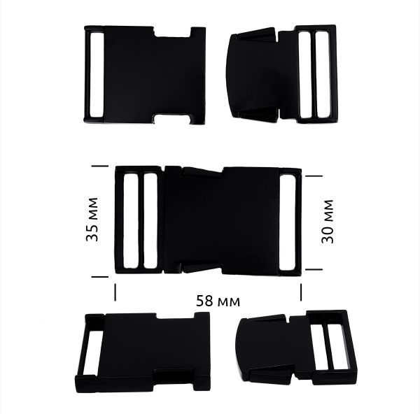 Фастекс (пряжка трезубец) металл 30 мм, 58x35 мм, мат.черный, 6 шт