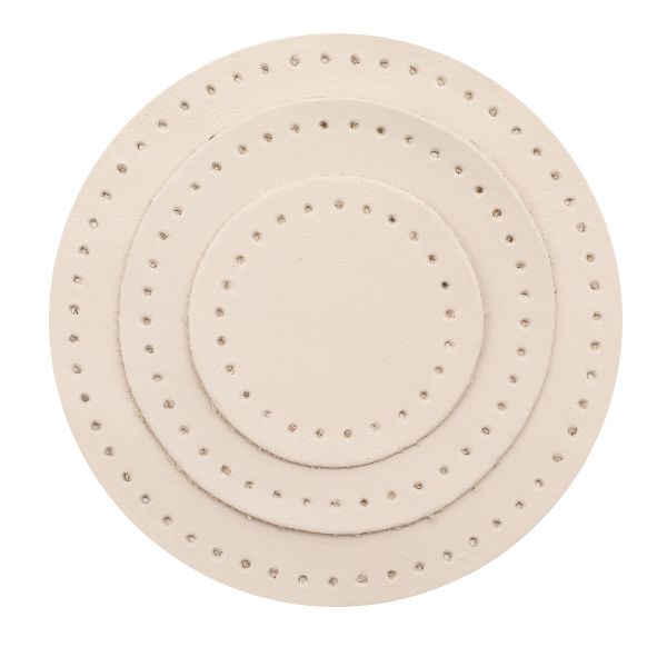 Набор заплаток пришивных из кожи, круг ⌀4см, 6см и 8см, с перфорацией, 3 шт, 100% кожа (06 бежевый), 9401