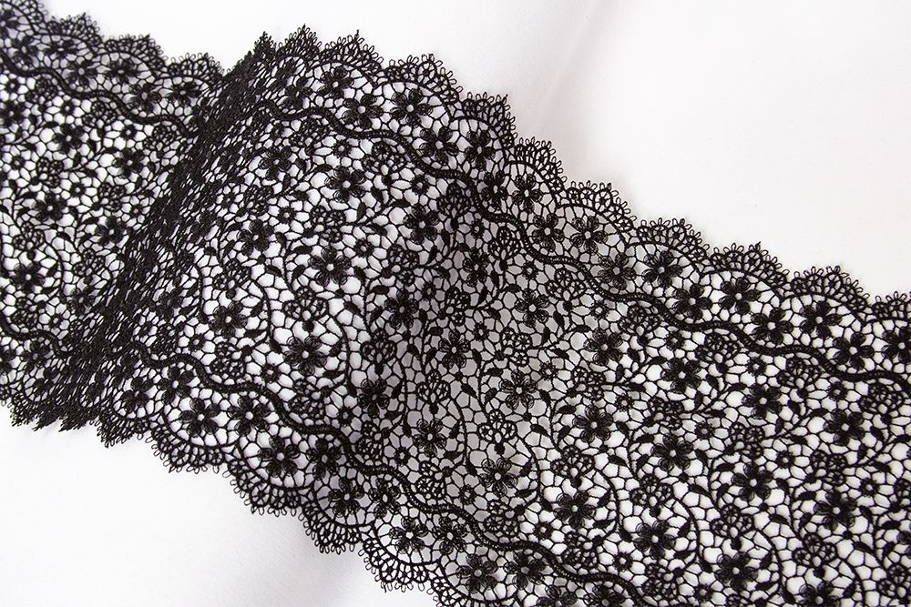 Кружево гипюр (плетёное) широкое 150 мм / 10 м, черный, Gamma GGM-15001