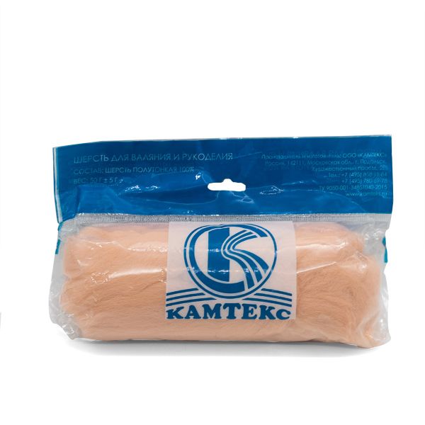 Шерсть для валяния Камтекс Лента для валяния п/тонкая 1х50 г, (25-28 мкр), 2.1 м, 192 чайная роза, 614644-34