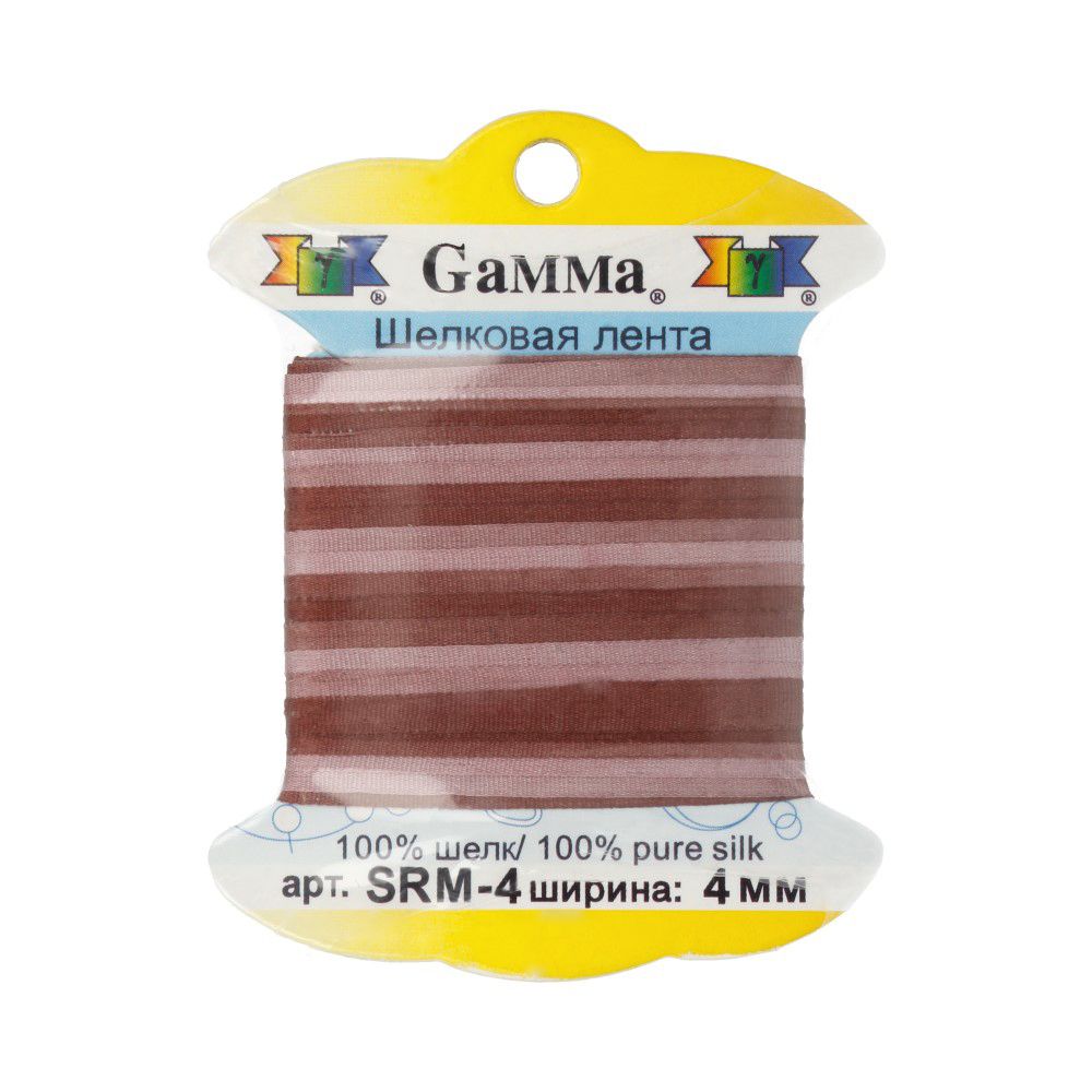 Лента (тесьма) шелковая 4.0 мм / 9.1±0.5 метров, M048 коричневый/т.коричневый, Gamma SRM-4