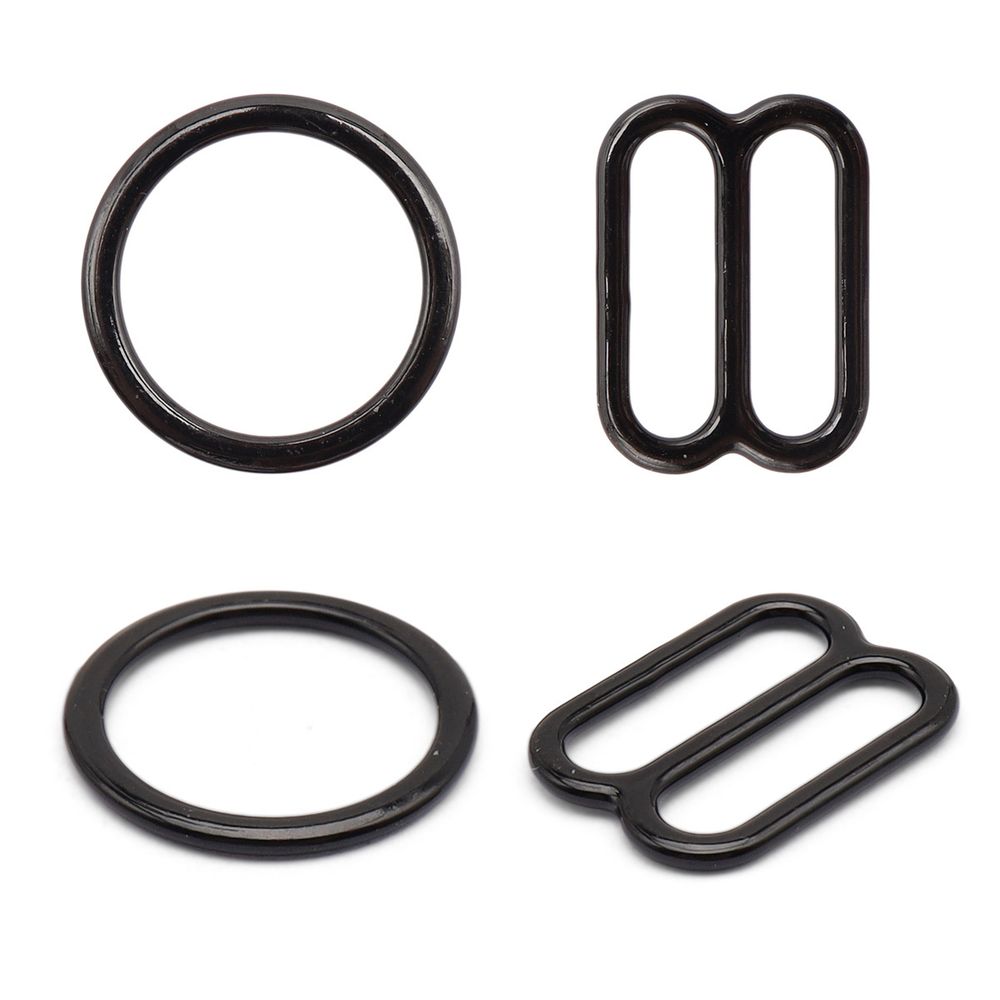 Набор кольца + регуляторы для бюстгальтеров металл 12 мм, (10 колец, 10 регул.), черный