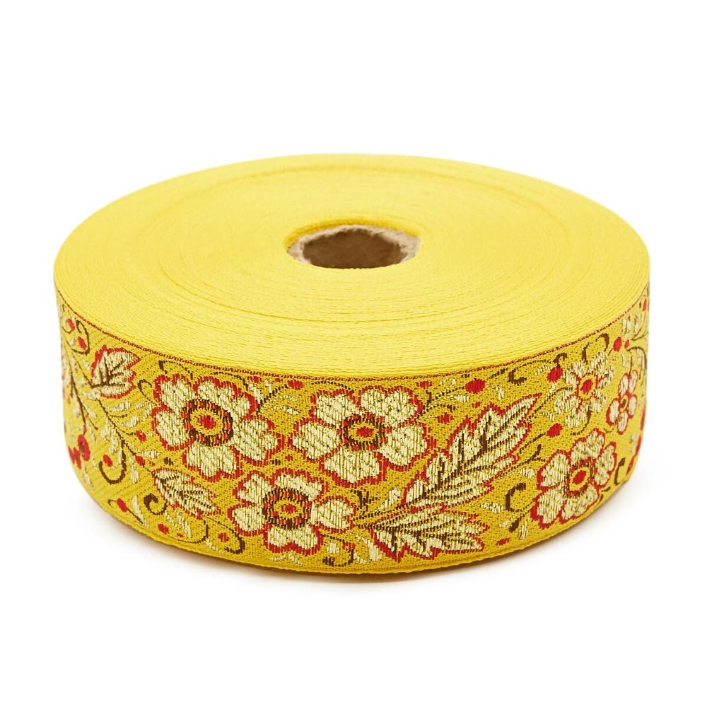 Лента (тесьма) жаккардовая 50.0 мм / 25±1 метров, с метанитом рис. 9560 Яблоневый цвет (7 желтый) С3347Г17