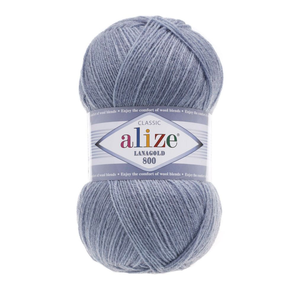 Пряжа Alize (Ализе) Lana Gold 800 / уп.5 мот. по 100 г, 800м, 221 светлый джинс меланж A