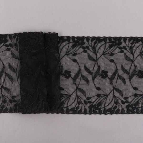 Кружево бельевое эластичное 170 мм / 3±0.2 метра, на сетке, Турция, черный, Gamma GKME-17002