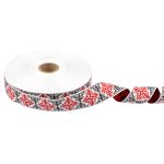 Лента (тесьма) жаккардовая 32.0 мм / 25 метров, Орнамент для северных народов, рис 9788 белый-красный-черный, Gamma С3774