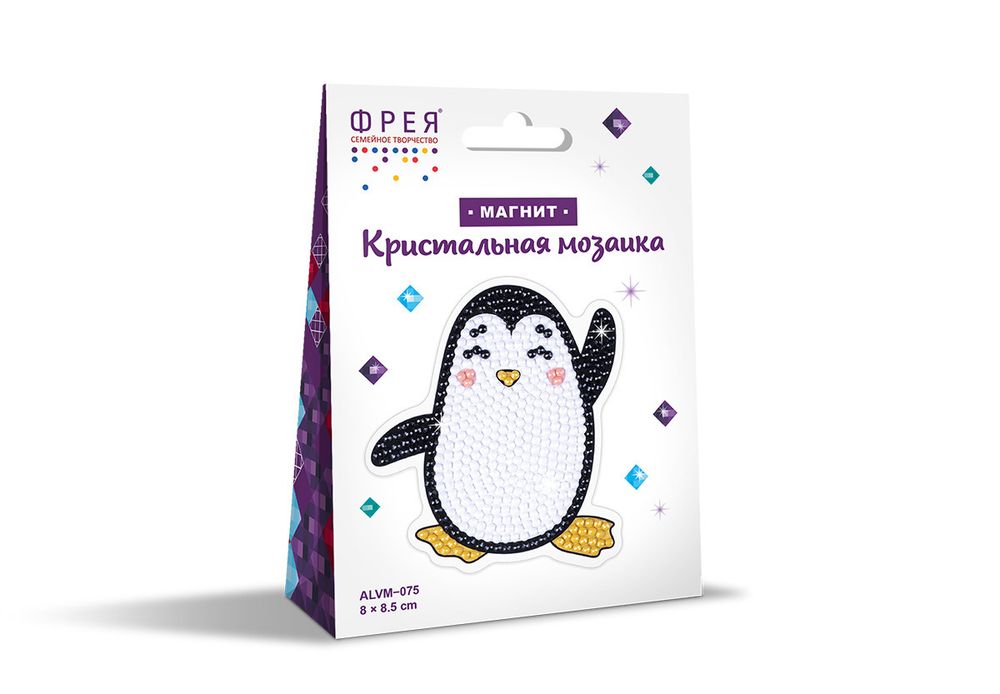 Алмазная (кристальная) мозаика Фрея, магнит Пингвиненок, 8х8.5 см