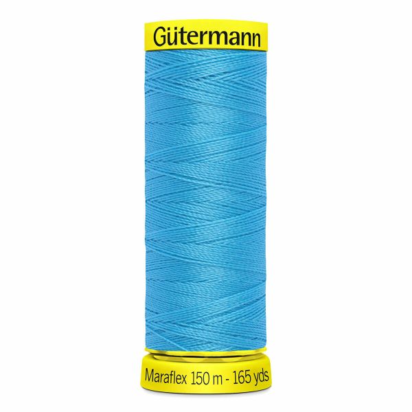 Нитки для трикотажа Gutermann Maraflex, 150м, 5396 неоновый голубой, 5 катушек