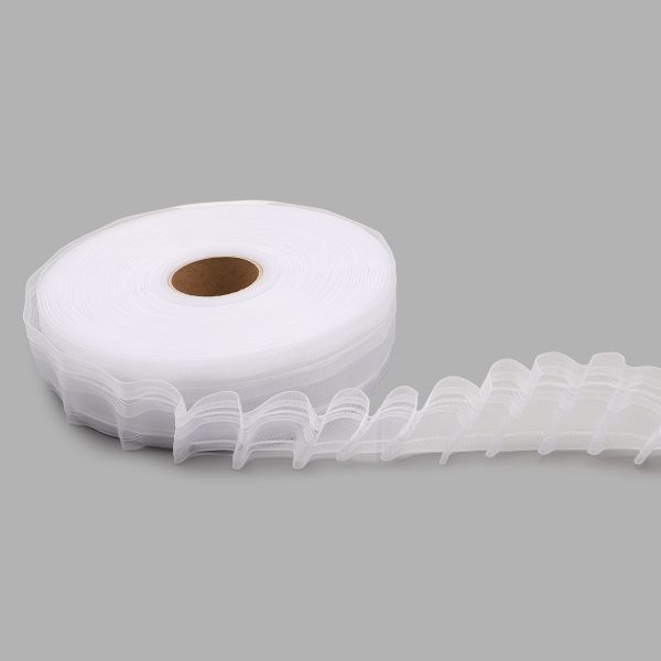 Лента (тесьма) шторная: сборка косая (правый наклон) (1:2) 50 мм / 50 метров, прозрачная