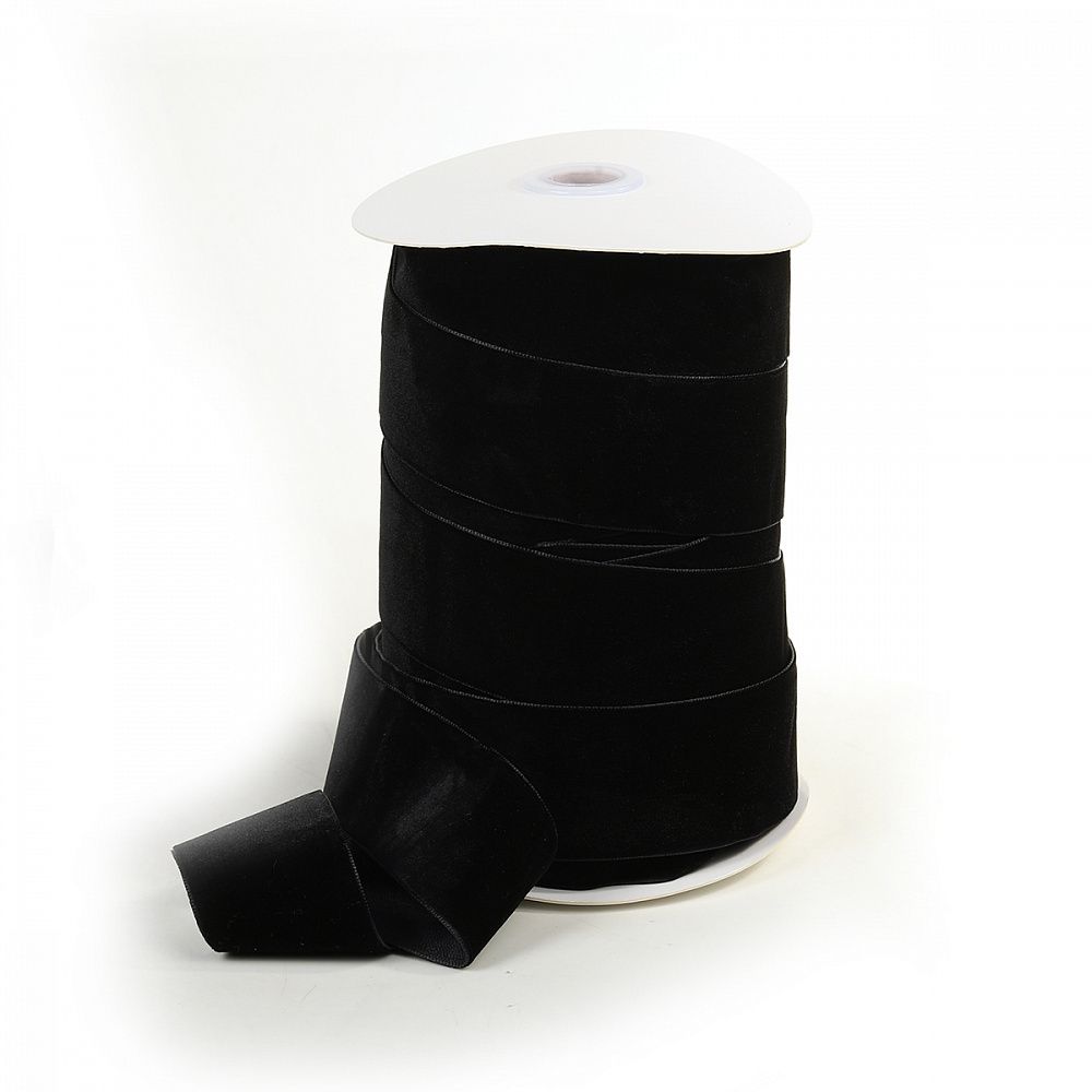 Лента бархатная (тесьма) 38.0 мм / 22.86±1 метров, арт.38VR03 нейлон цв.черный