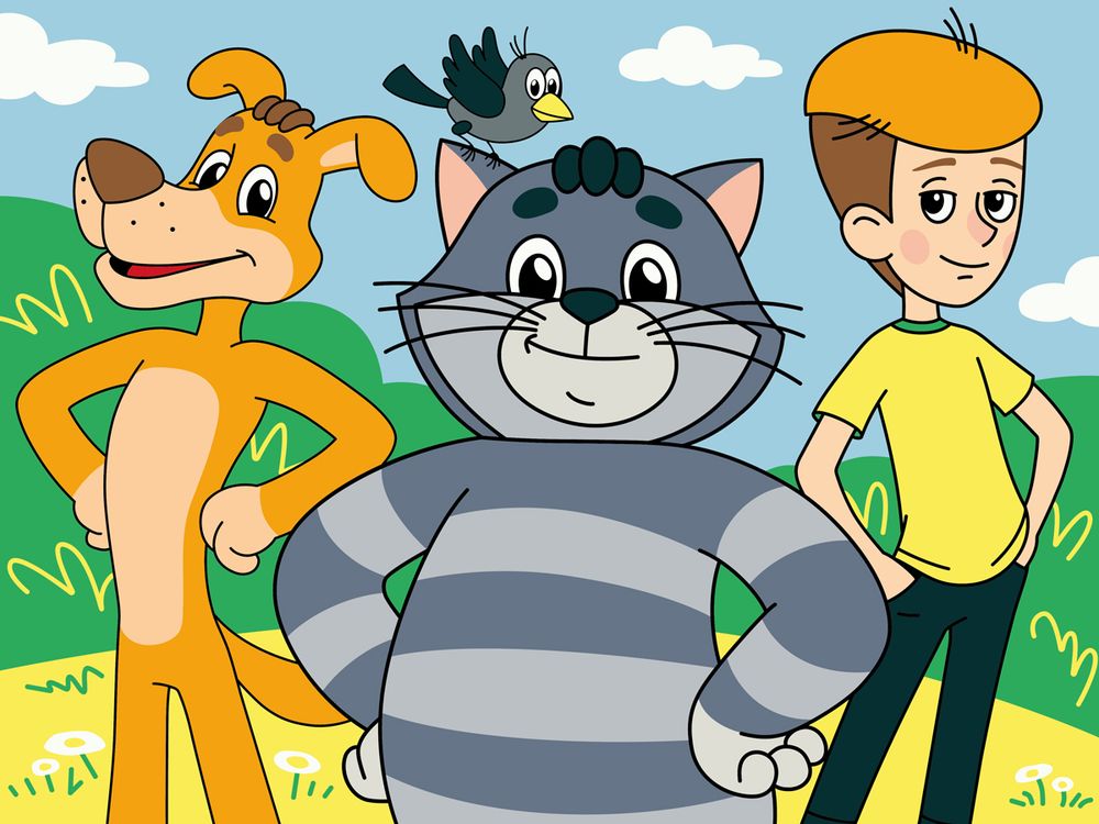 Картина по номерам Фрея, Союзмультфильм. Компания из Простоквашино, на картоне, 40х30 см