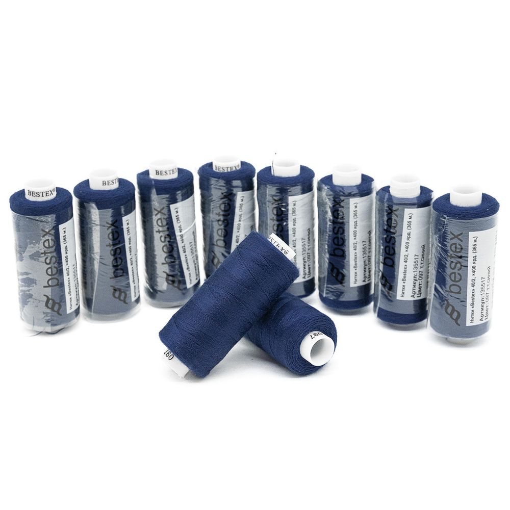 Нитки швейные бытовые Bestex 40/2, 365 м (400 ярд) / 10 кат., 097 темный джинсовый
