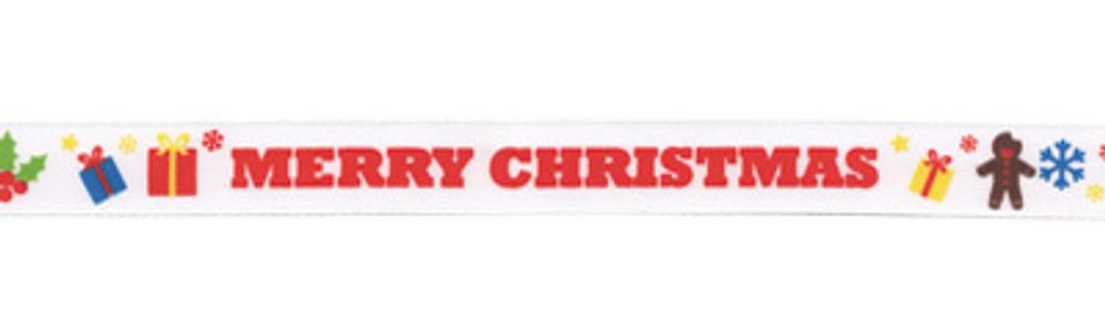 Лента атласная с рисунком 12 мм, 22.8 м, T2/001 merry christmas/белый, Gamma ALP-125