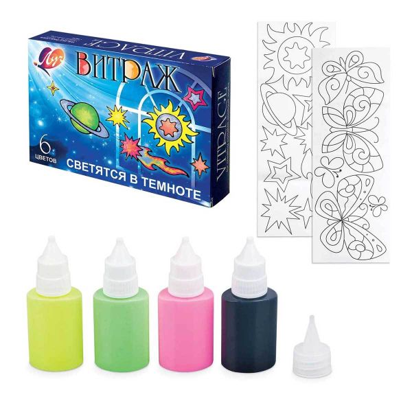 Краска по стеклу Витраж светящийся, 6 цв