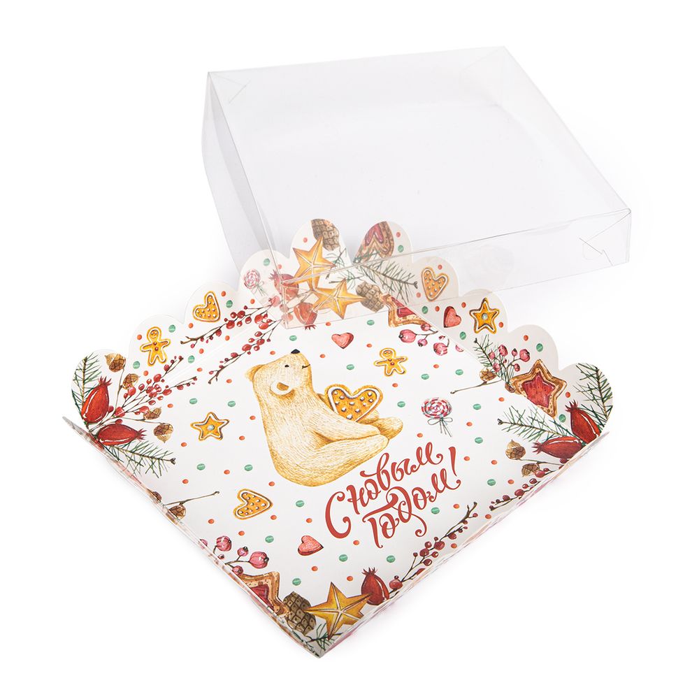 Коробка с прозрачной крышкой 15х15х3 см, Белый мишка, S-Chief CBC-004